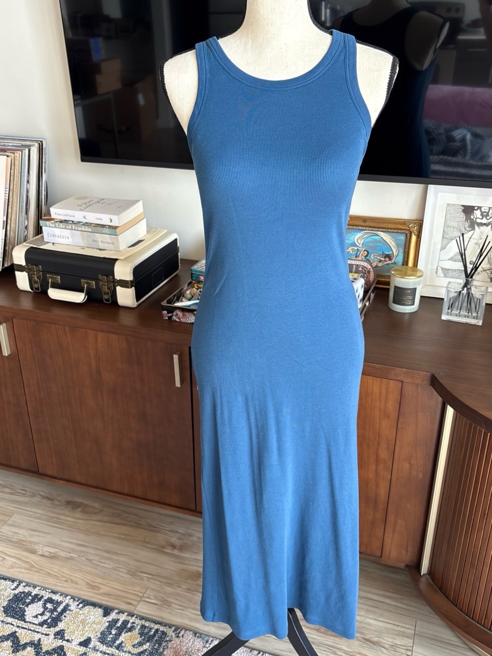 Uniqlo Blue Ribbed Tank Midi Dress - Picture 1 of 3